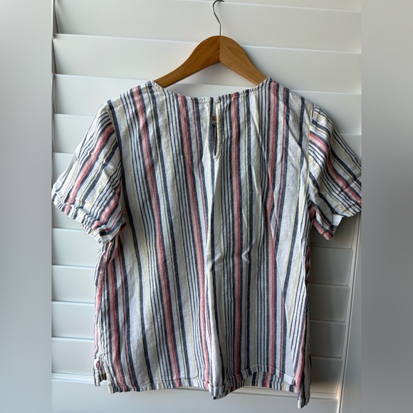 Liz Claiborne Multicolor Striped Linen short sleeved shirt top medium - Picture 4 of 7